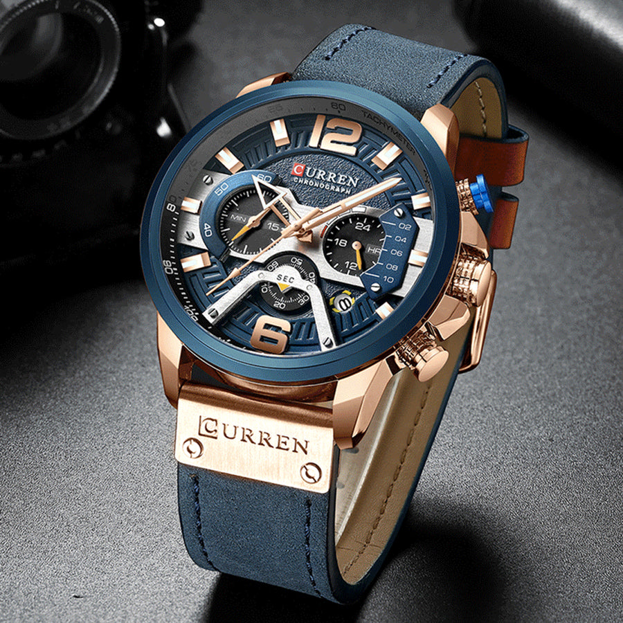 Reloj Curren 8329 Azul Cuero Cronógrafos