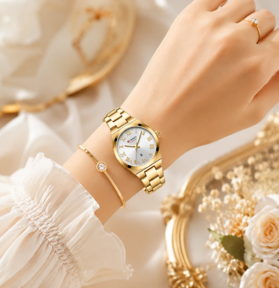 Reloj Curren Dama 9095 Dorado Plateado