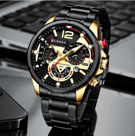 Reloj Curren 8395 Negro Dorado Acero-ino